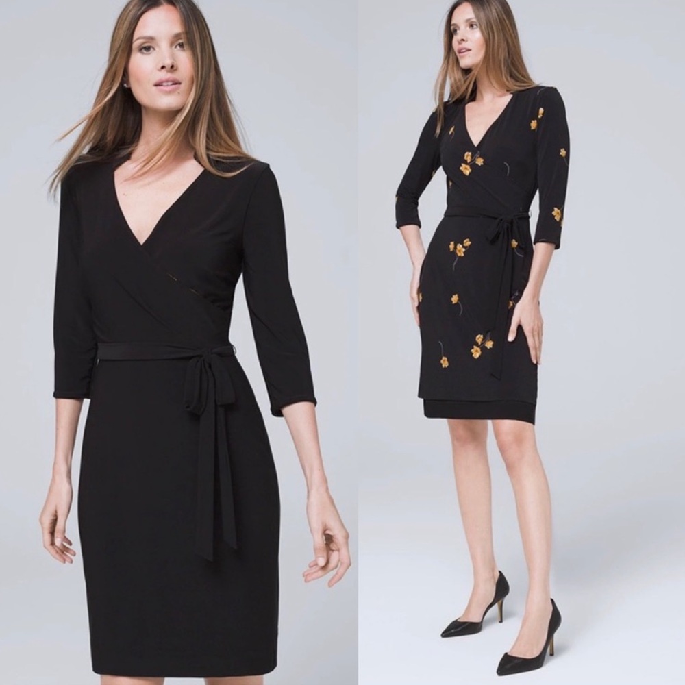 WHBM Reversible Dress Size 8 Black Yellow Floral Cocktail Wedding